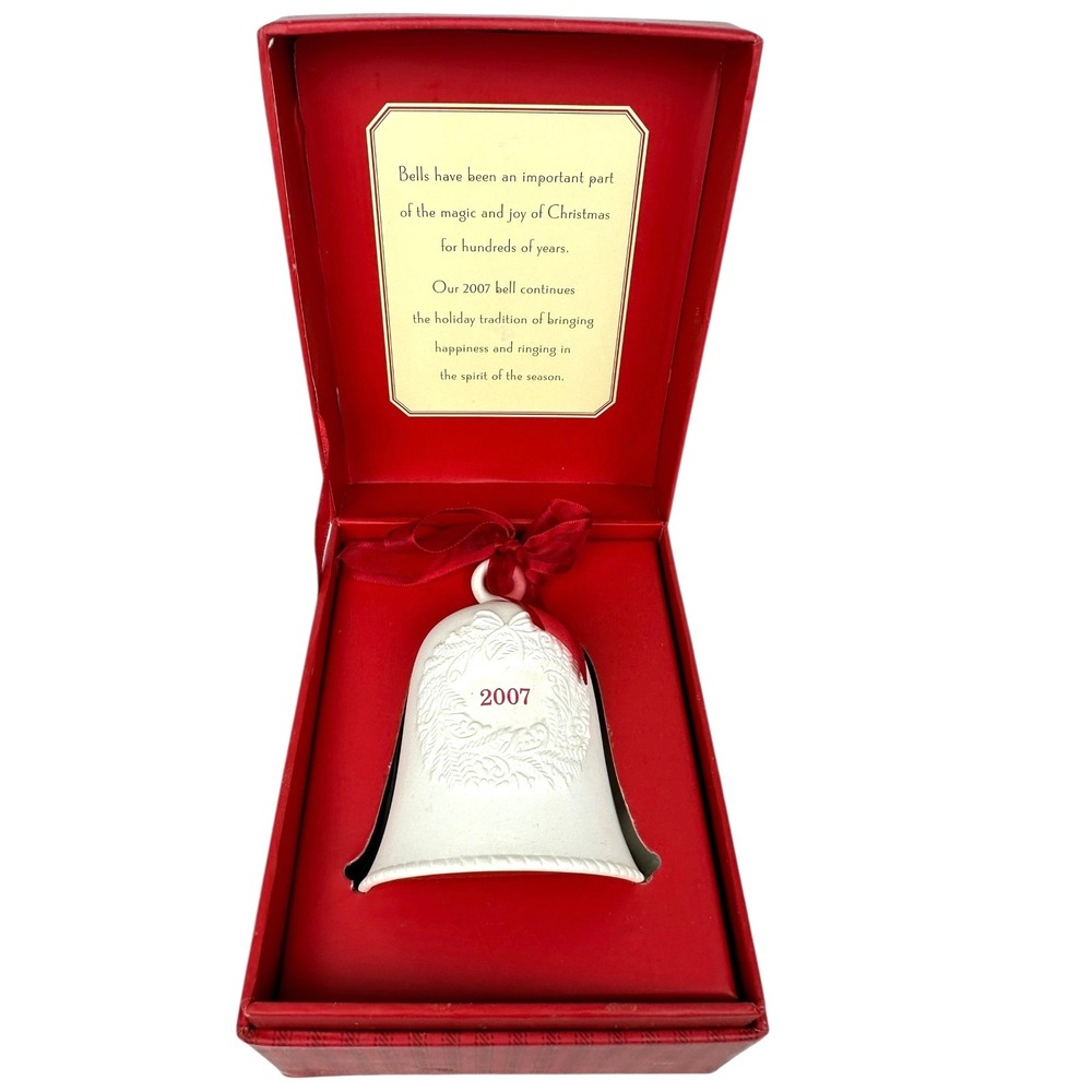 Hallmark Ornament Porcelain Dated White Bell 2007 Christmas Box 3.75"